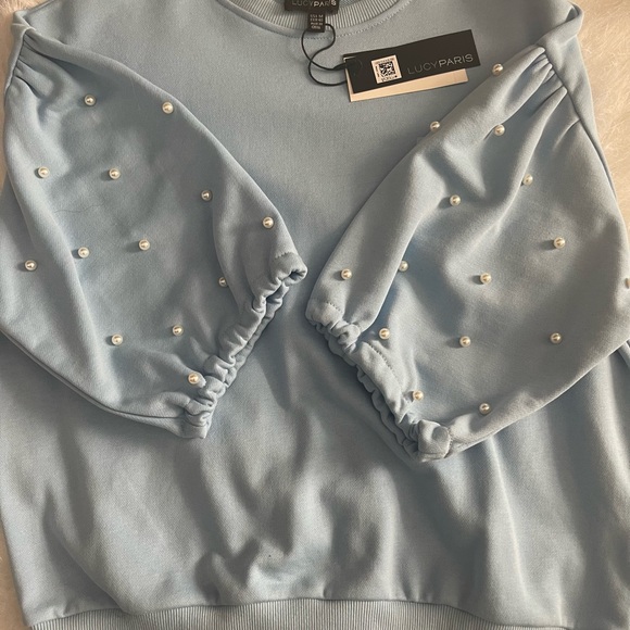 NEW LUCY PARIS SWEATSHIRT w/ Pearl accent sleeves - Picture 2 of 3